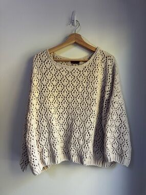 POL Small Oversized Cream Chenille Open-Knit Crocheted Sweater
